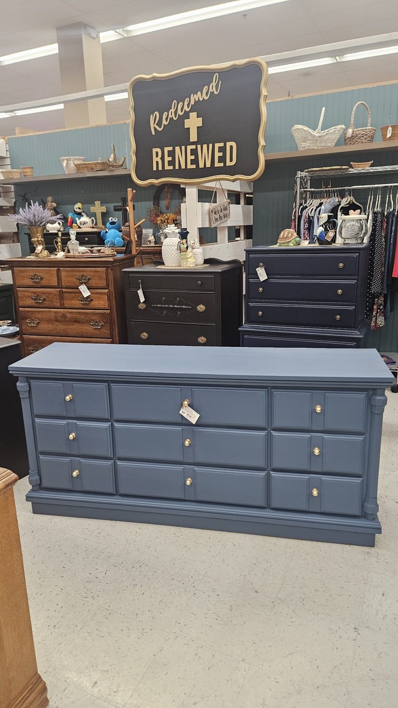 Beautiful Refinished Blue Nine-Drawer Dresser — photo 1 of 3