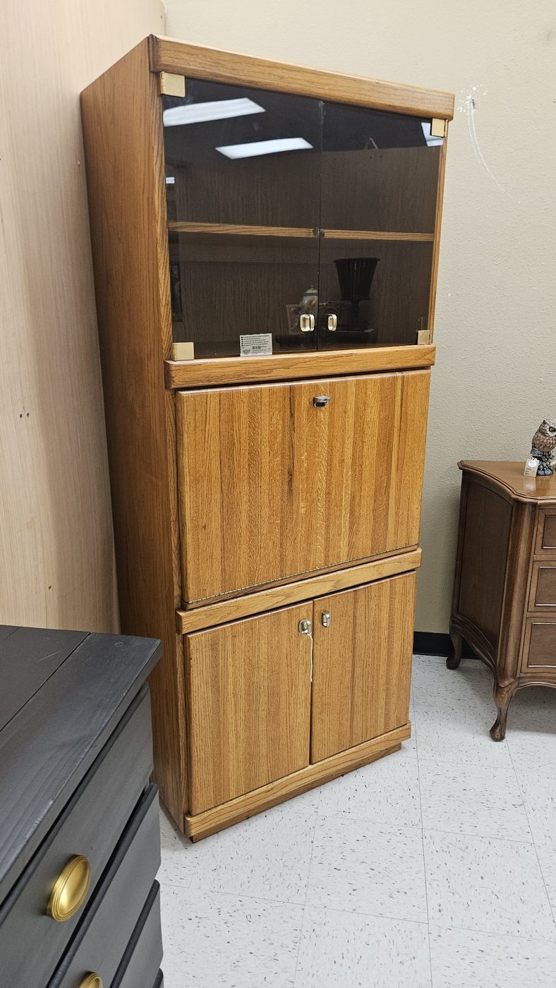 Vintage Oak Secretary Desk / Display Cabinet – 78" Tall — photo 1 of 5