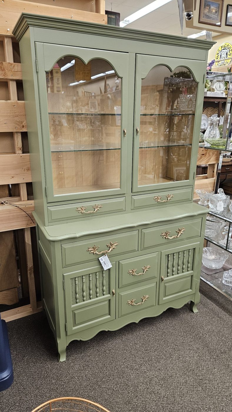 Olive Green French Provincial China Cabinet / Hutch — photo 1 of 5